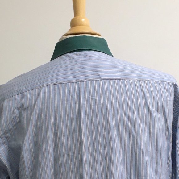 Prada blue stripe contrast green collar and cuffs cotton shirt 16 i41 - Picture 5 of 6